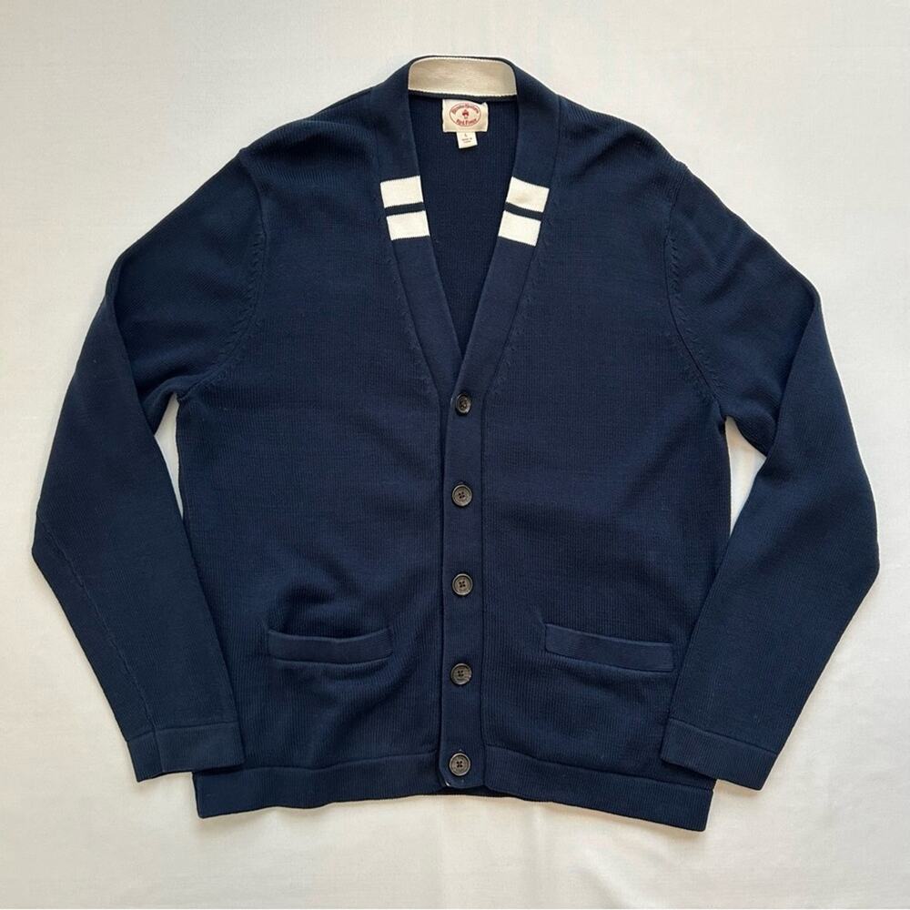 Brooks Brothers Red Fleece 100% Cotton Cardigan Navy Blue Large FLAW